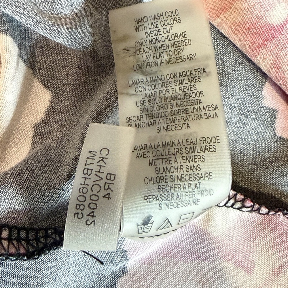 Calvin Klein Black Floral Top White Contrast Panels Gold Zip Stretch Blouse L‎ - Picture 10 of 10